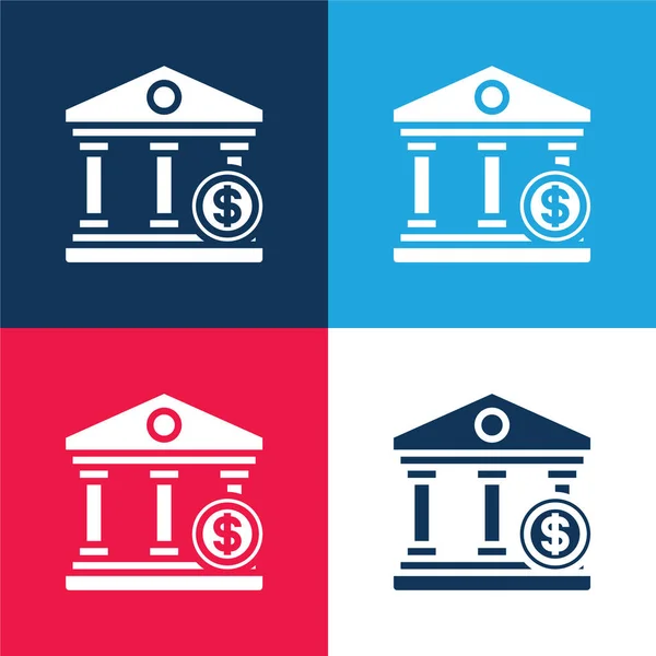 Bank Blue Red Four Color Minimal Icon Set — Stock Vector