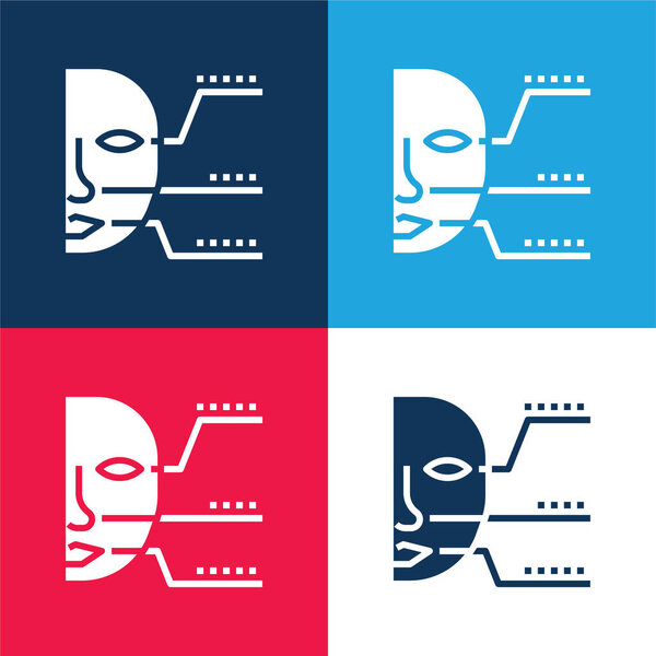 Биометрическая идентификация синий и красный четыре цвета минимальный набор значков