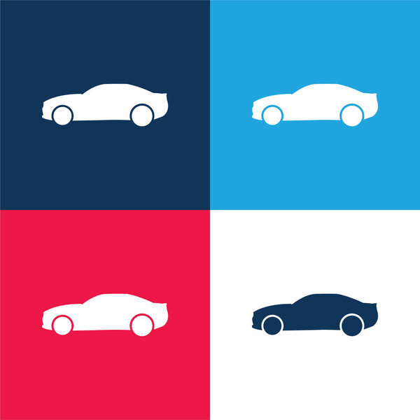 Black Big Car Side View blue and red four color minimal icon set