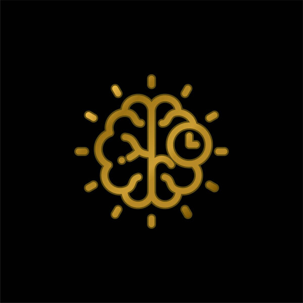 Brain gold plated metalic icon or logo vector