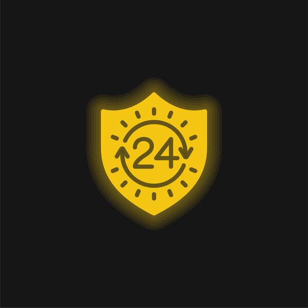 24 Hours yellow glowing neon icon