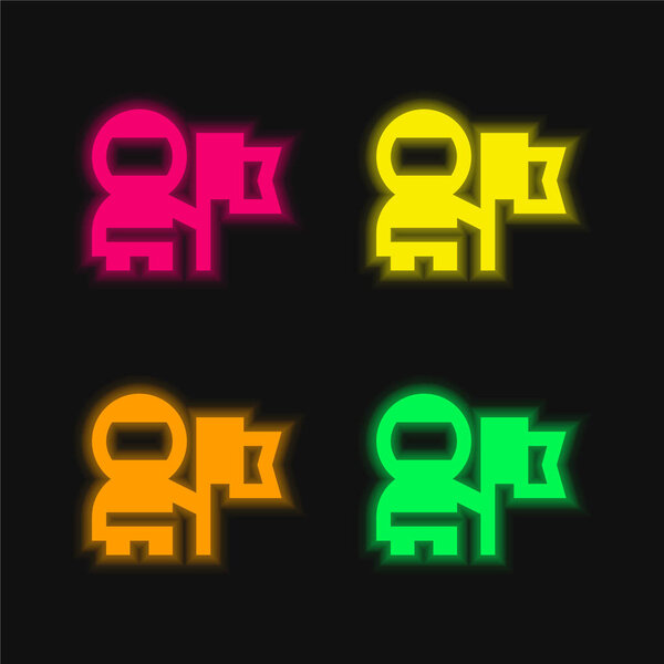 Astronaut four color glowing neon vector icon