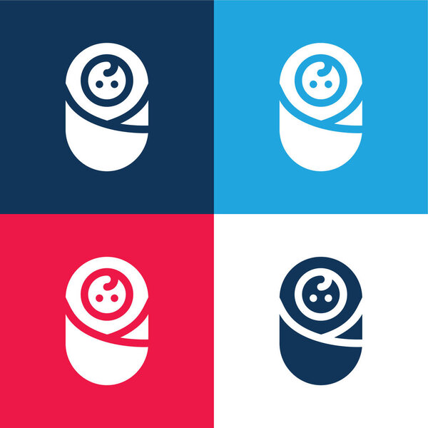 Baby blue and red four color minimal icon set