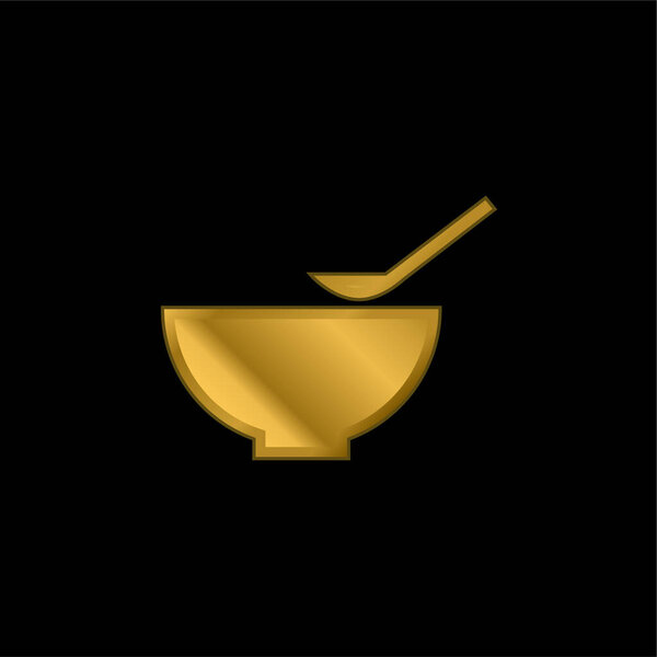 Bowl And Spoon gold plated metalic icon or logo vector