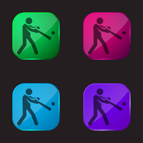 Baseball four color glass button icon