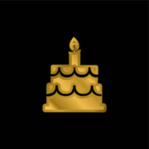 Torta Cumpleaños Chapado Oro Icono Metálico Logo Vector — Vector de stock