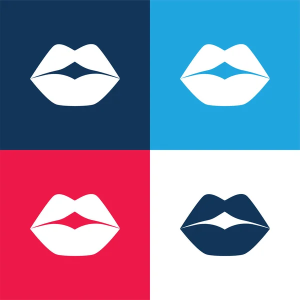 Big Lips Blue Red Four Color Minimal Icon Set Stock Illustration