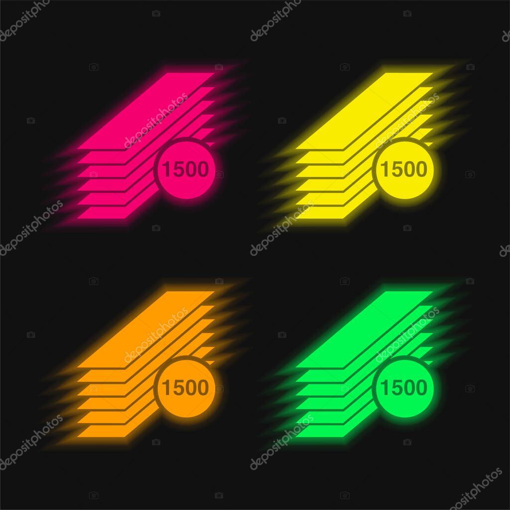 1500 Printed Long Papers Stack four color glowing neon vector icon