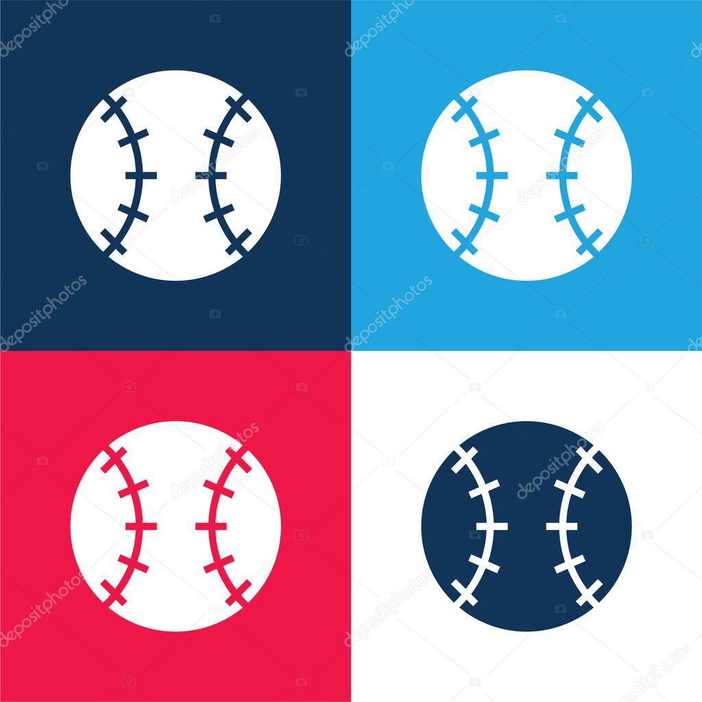 Baseball Ball blue and red four color minimal icon set