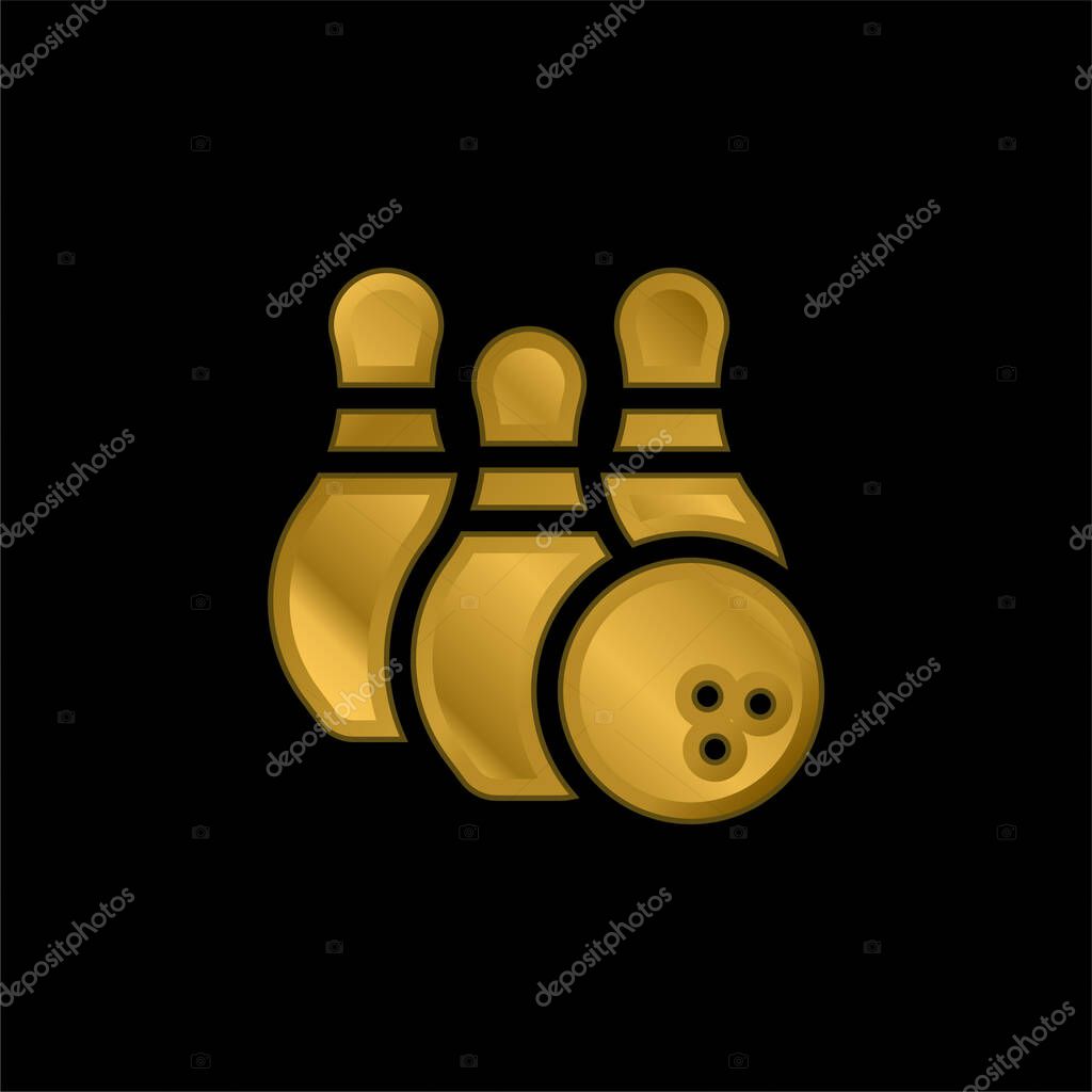 Bowling gold plated metalic icon or logo vector