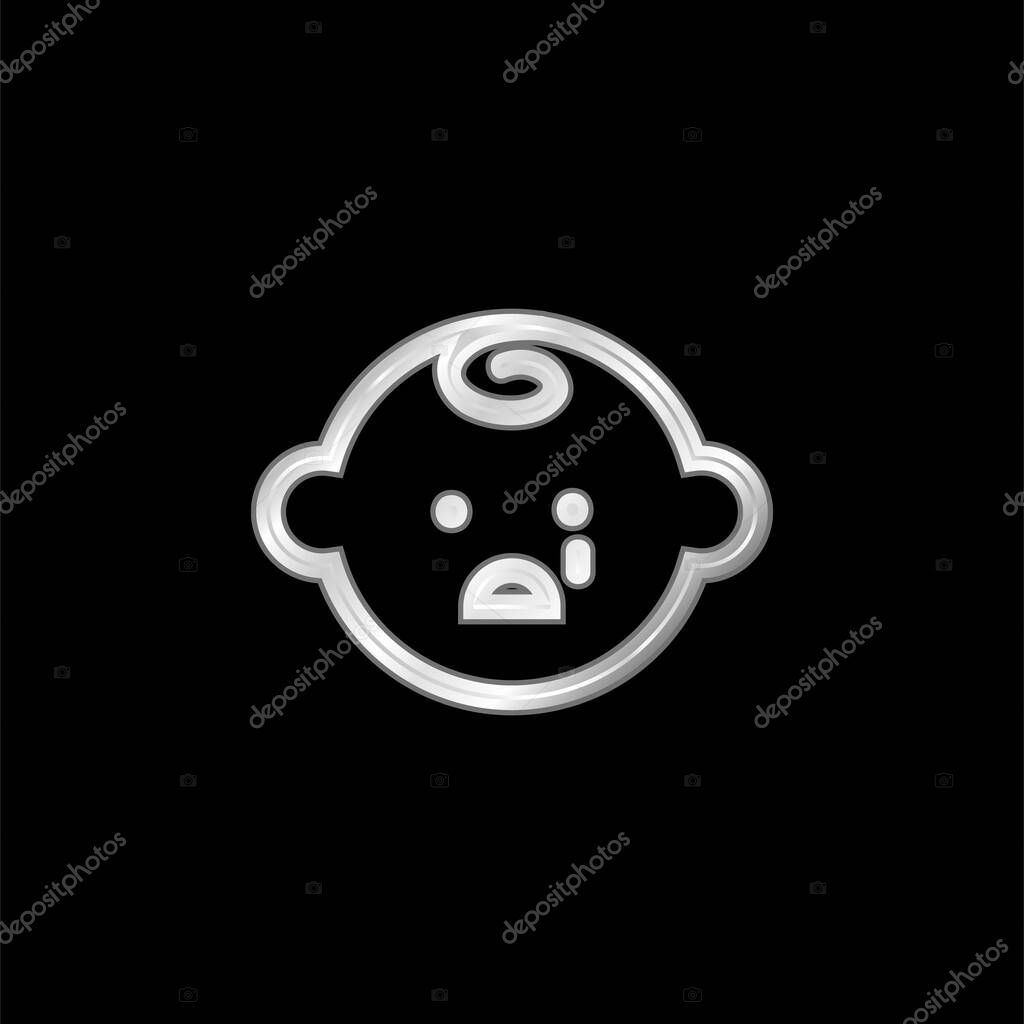 Baby Face Crying silver plated metallic icon