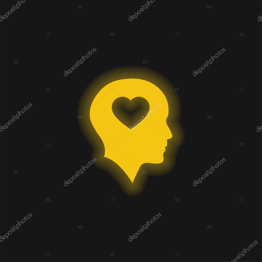 Bald Head With Heart yellow glowing neon icon