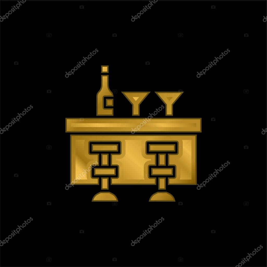 Bar Counter gold plated metalic icon or logo vector