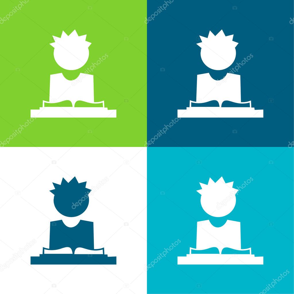 Boy Reading Study Book To Learn The Lesson For Next Day Class Flat four color minimal icon set