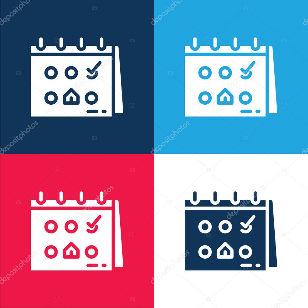 Booking blue and red four color minimal icon set