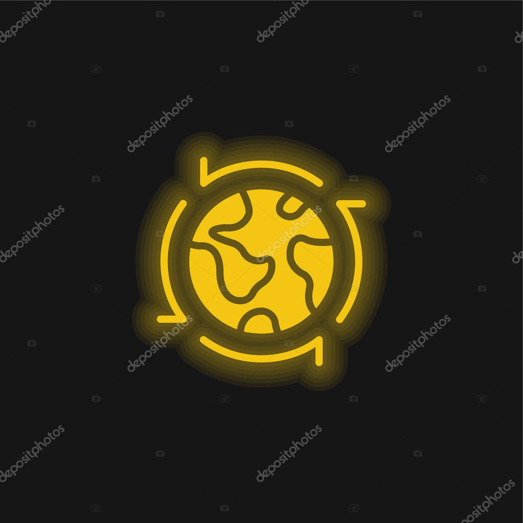 Around The World yellow glowing neon icon