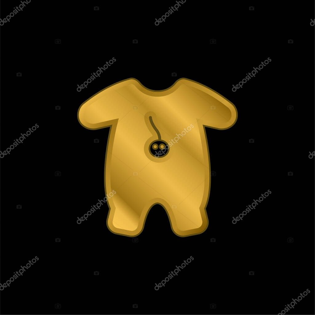 Baby Outfit With Cartoon Design gold plated metalic icon or logo vector