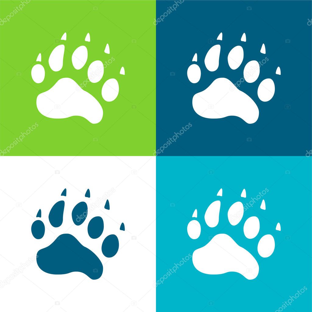 Bear Pawprint Flat four color minimal icon set