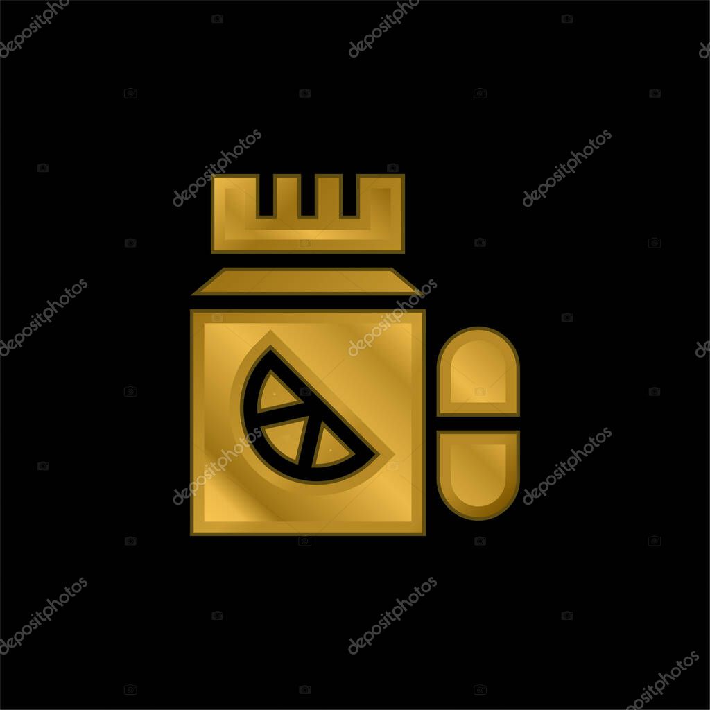 Bottle gold plated metalic icon or logo vector