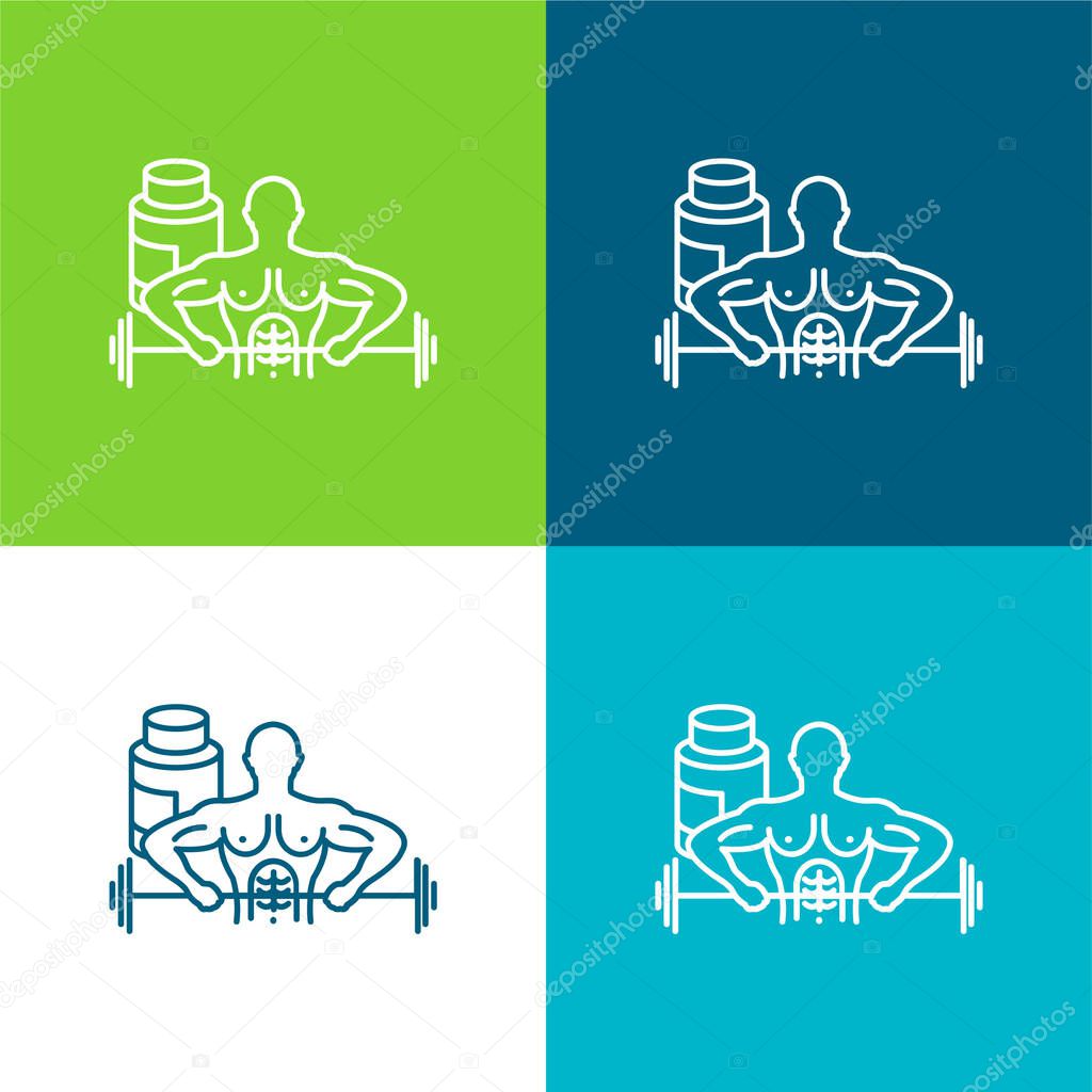 Bodybuilder Carrying Dumbbell Flat four color minimal icon set