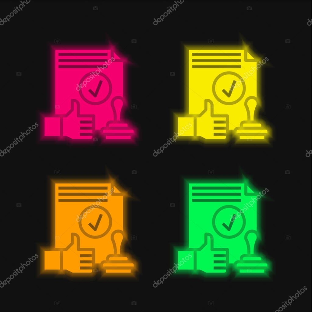 Approval four color glowing neon vector icon
