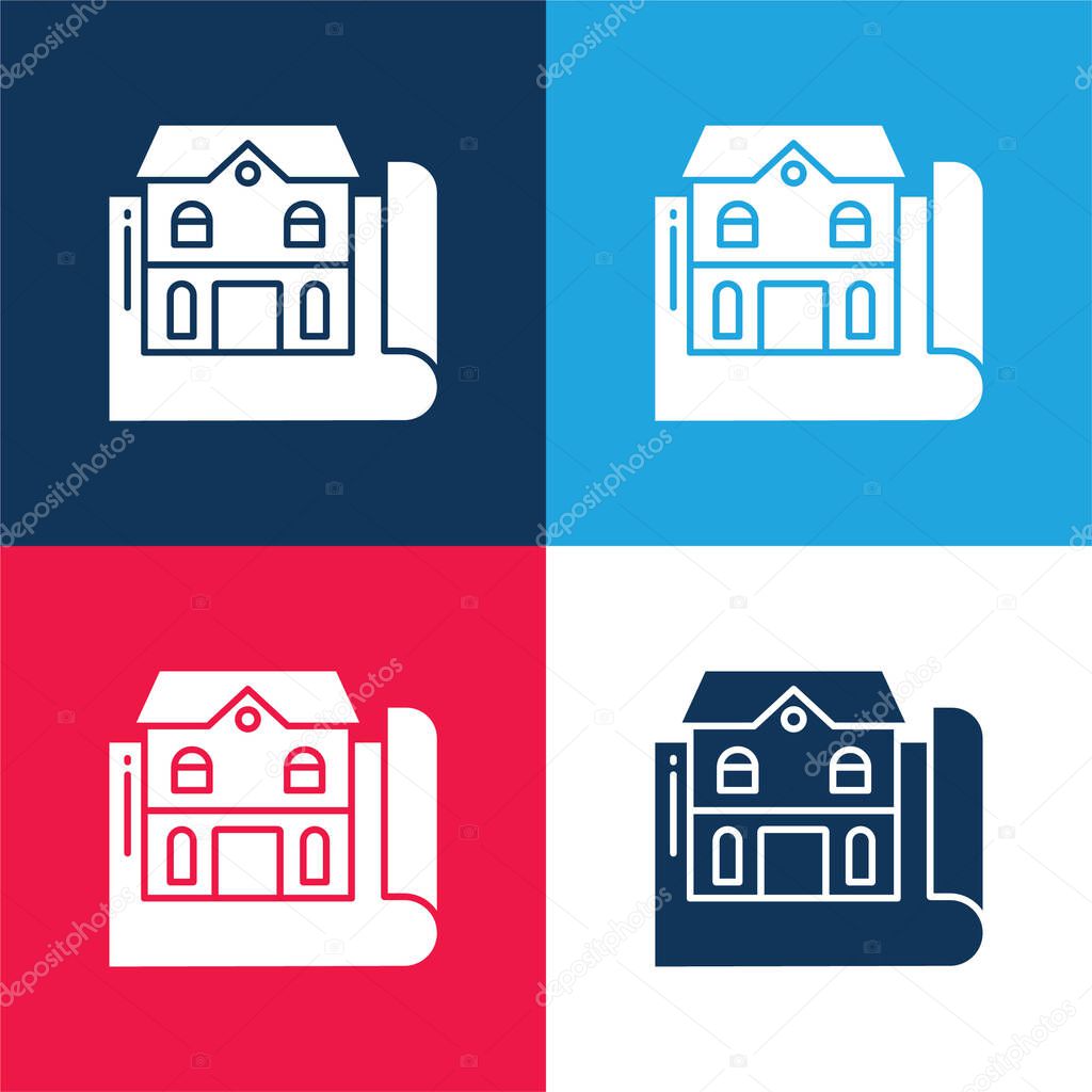 Blueprint blue and red four color minimal icon set
