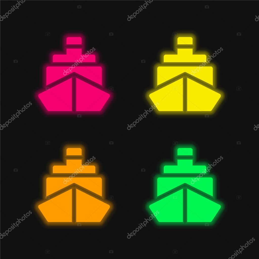 Boat four color glowing neon vector icon