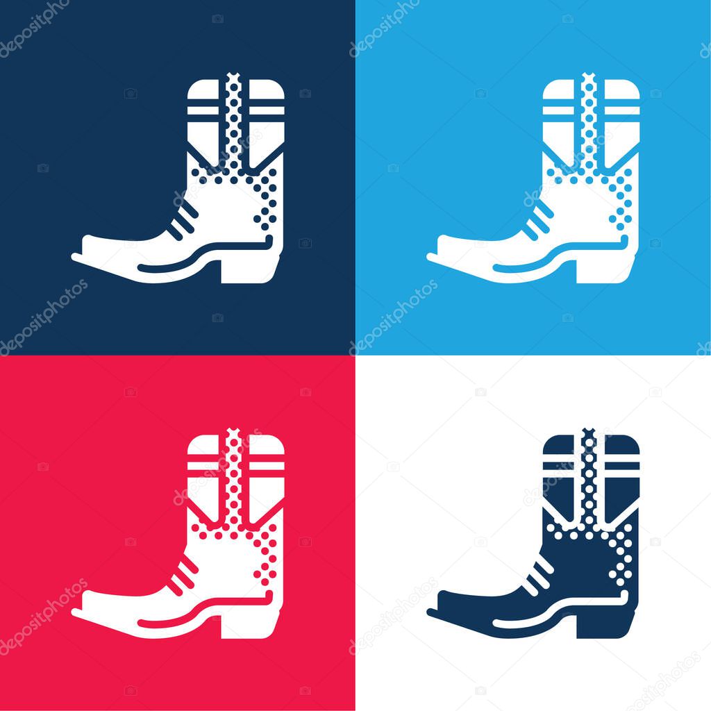 Boot blue and red four color minimal icon set