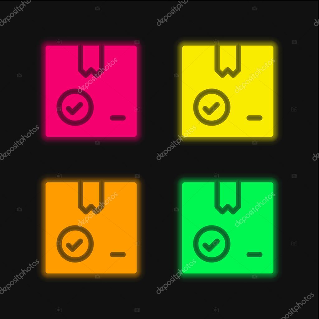 Box four color glowing neon vector icon