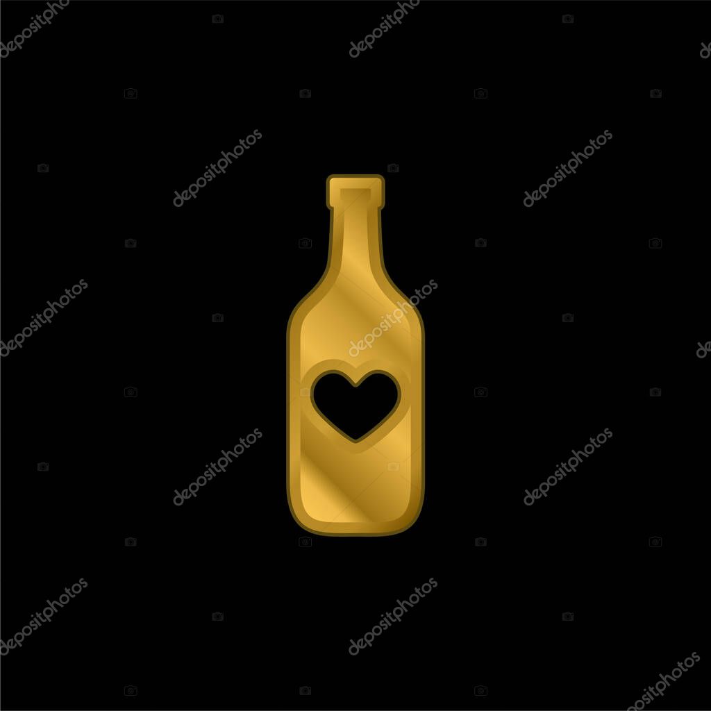 Bottle With A Heart gold plated metalic icon or logo vector
