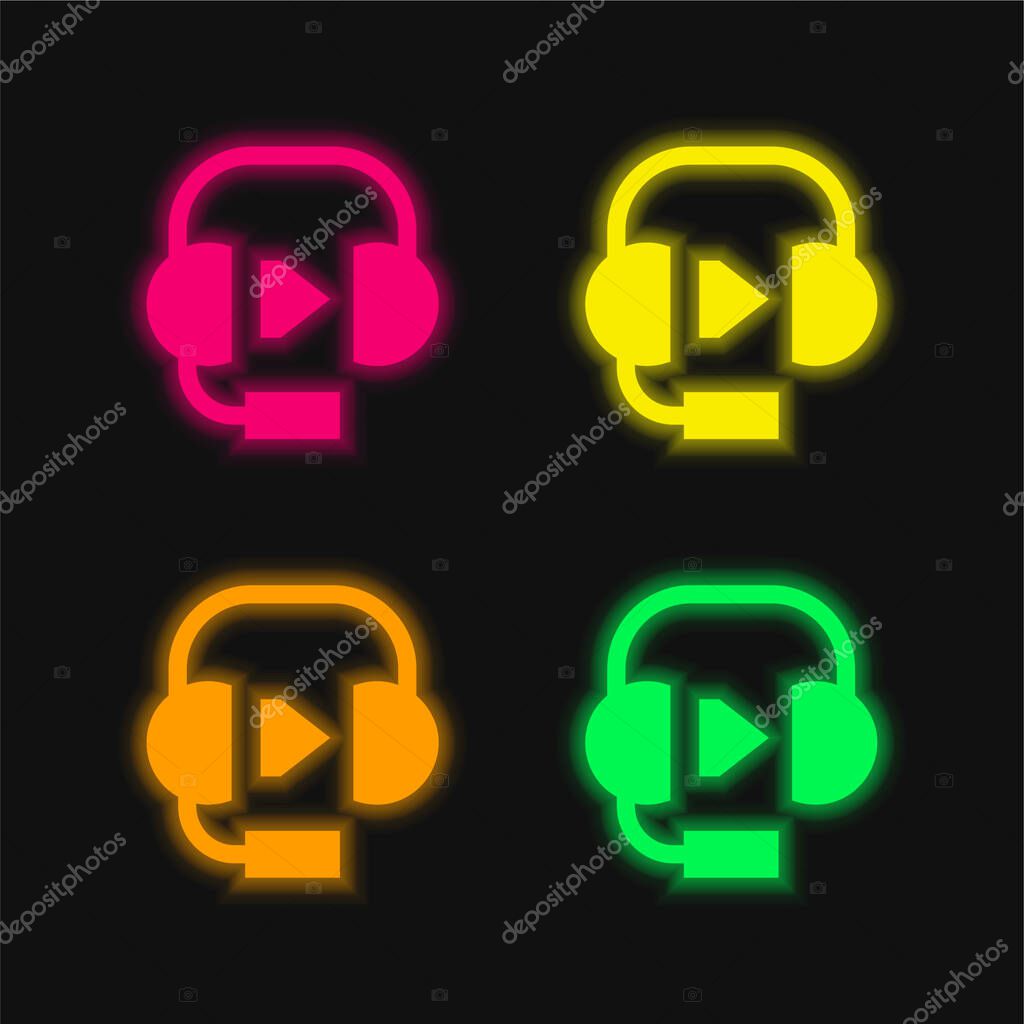 Audio four color glowing neon vector icon