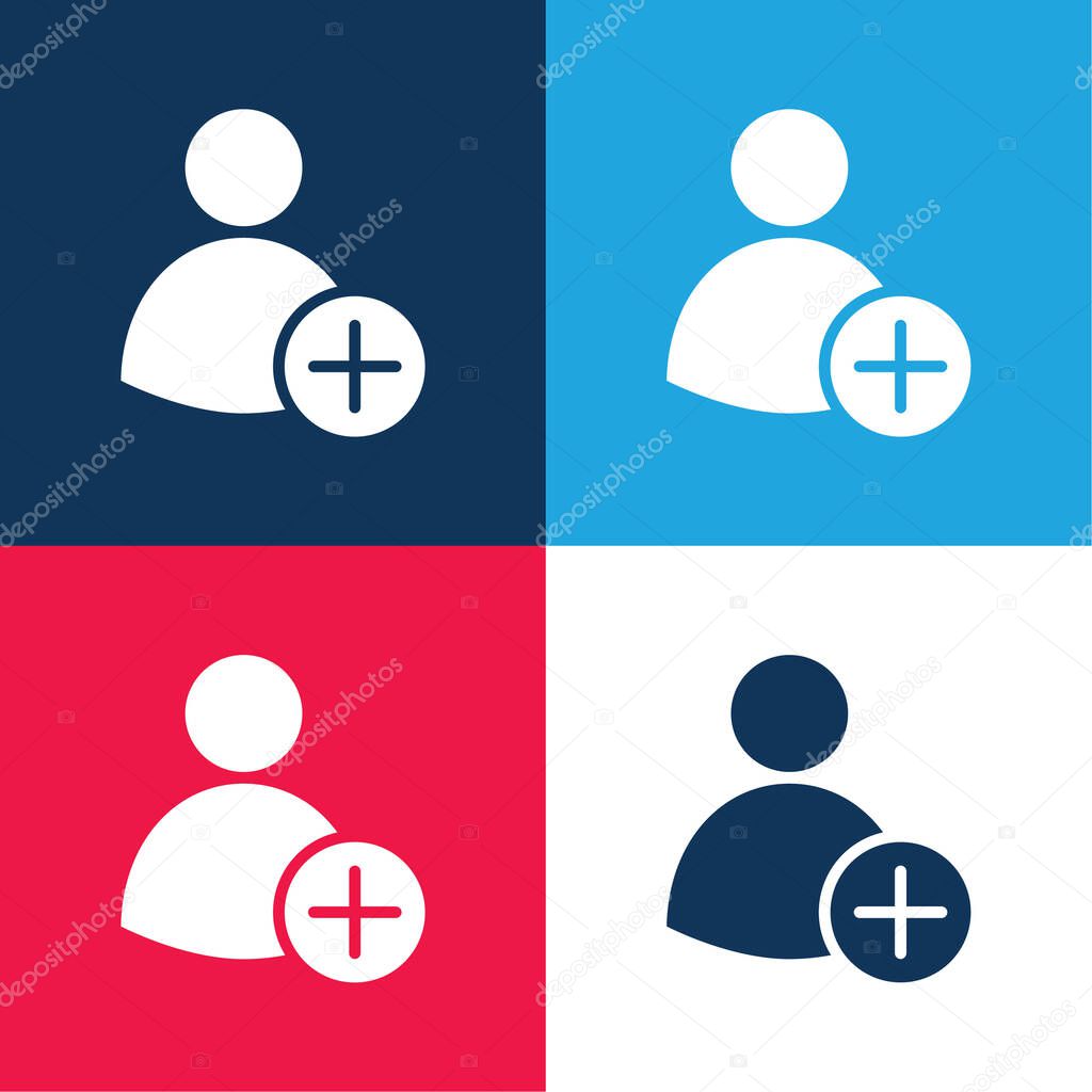 Add User blue and red four color minimal icon set