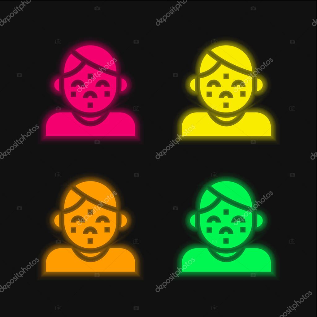 Acne four color glowing neon vector icon