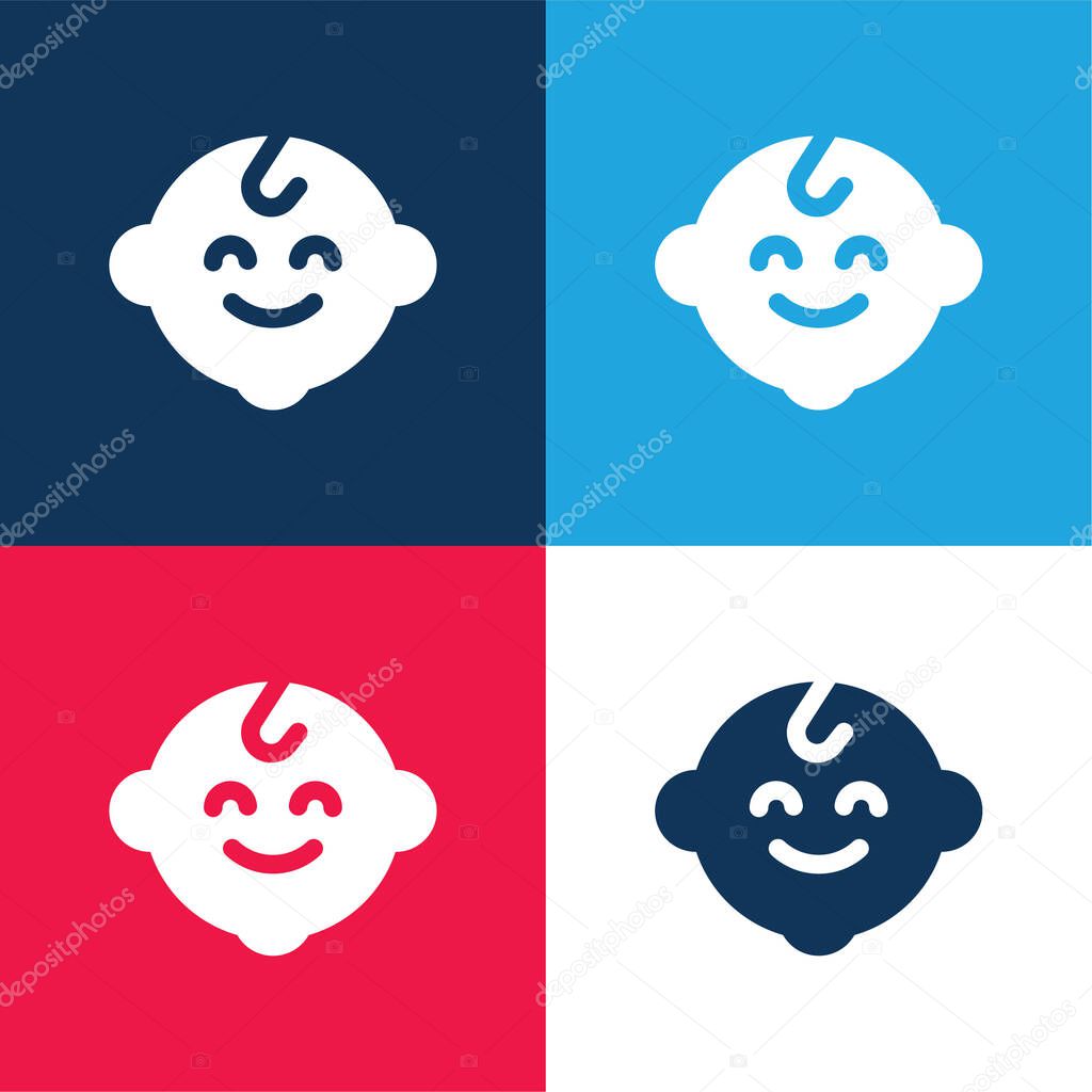 Baby blue and red four color minimal icon set