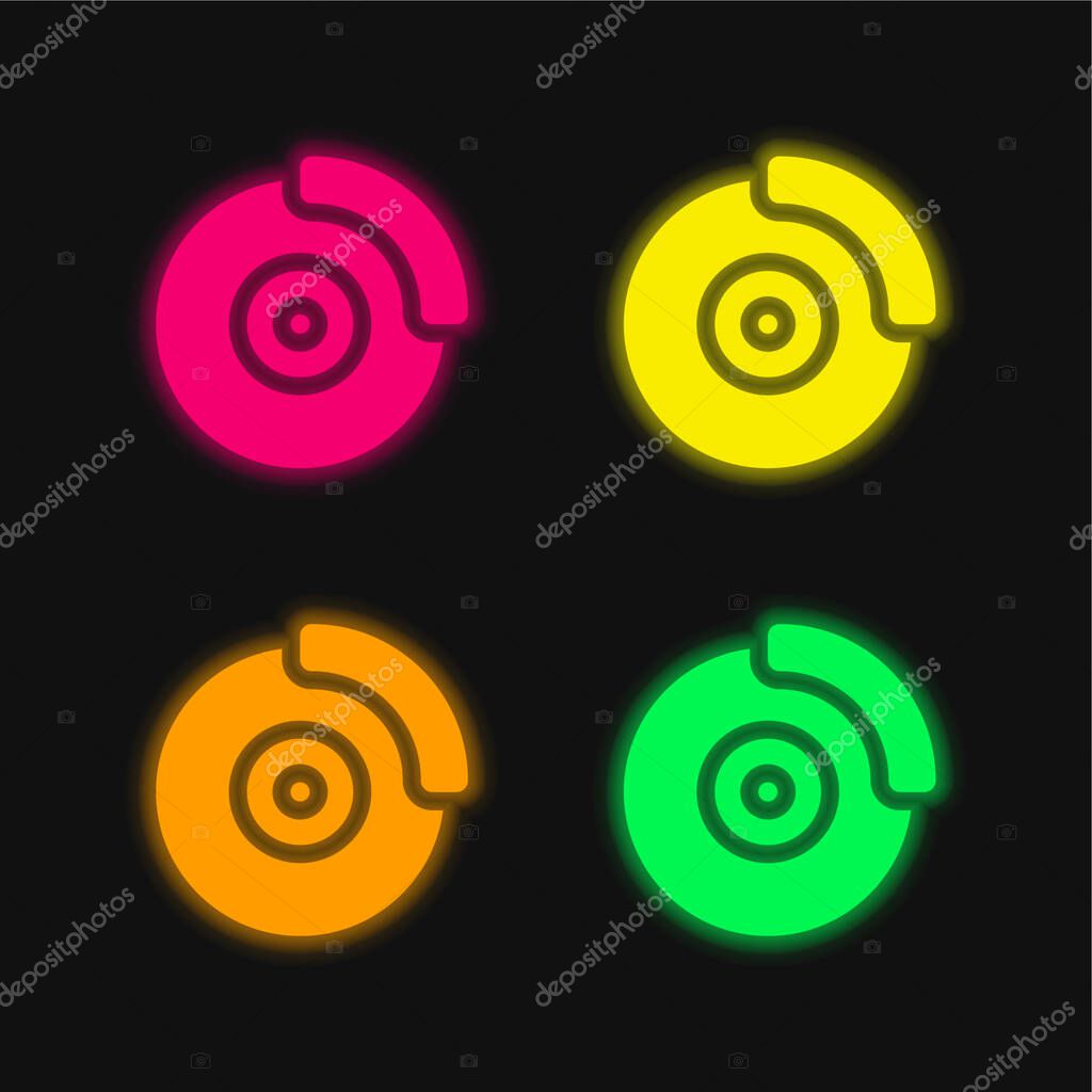 Brake Disc four color glowing neon vector icon