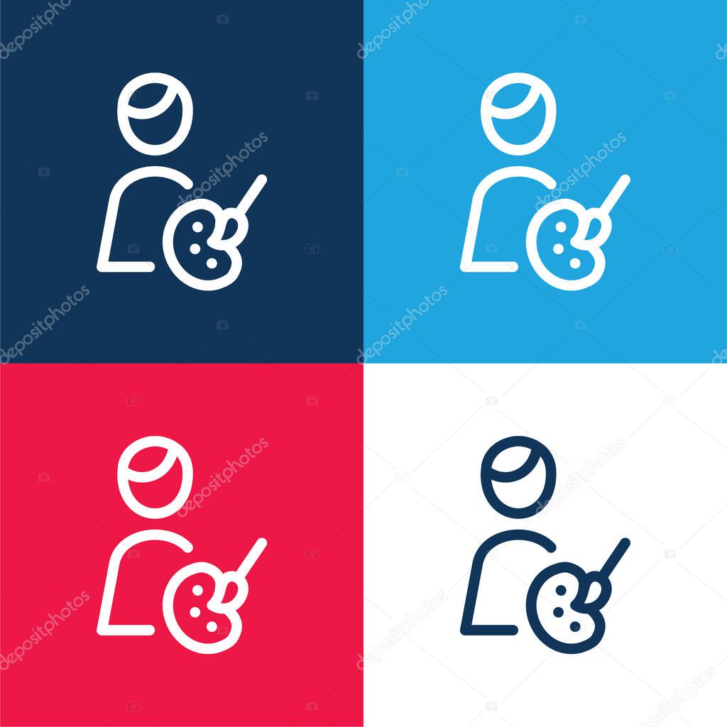 Artist blue and red four color minimal icon set