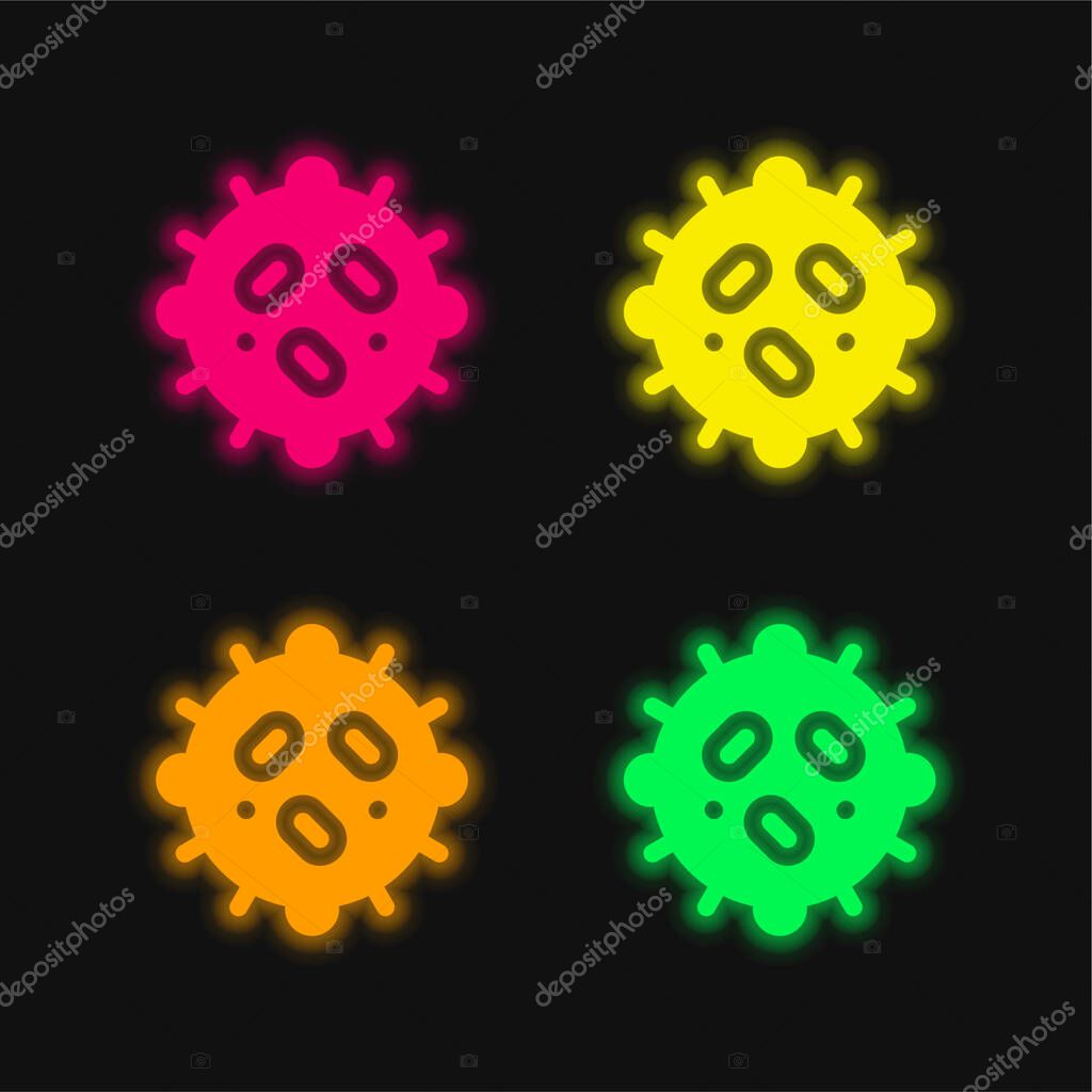 Bacteria four color glowing neon vector icon