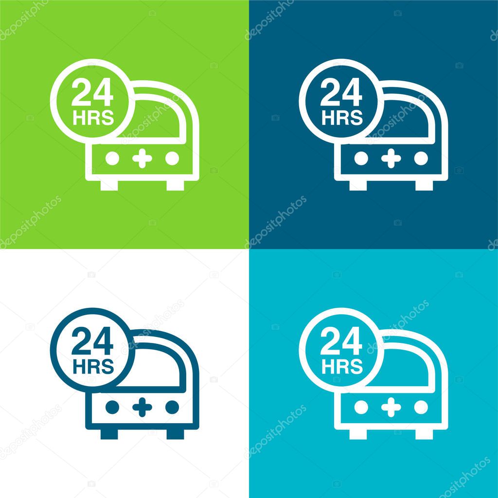 24 Hours Emergency Ambulance Flat four color minimal icon set