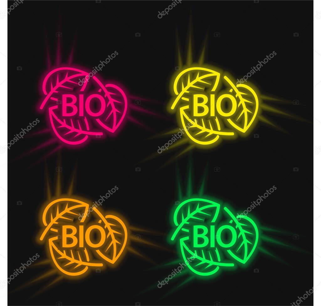 Bio Mass Eco Energy four color glowing neon vector icon