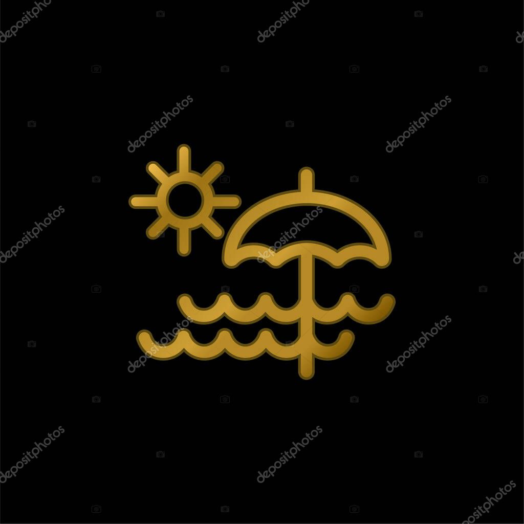 Beach Day gold plated metalic icon or logo vector