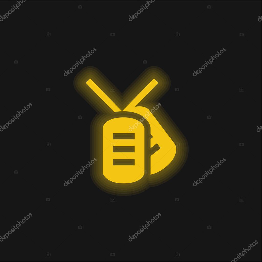 Army Dog Tag yellow glowing neon icon
