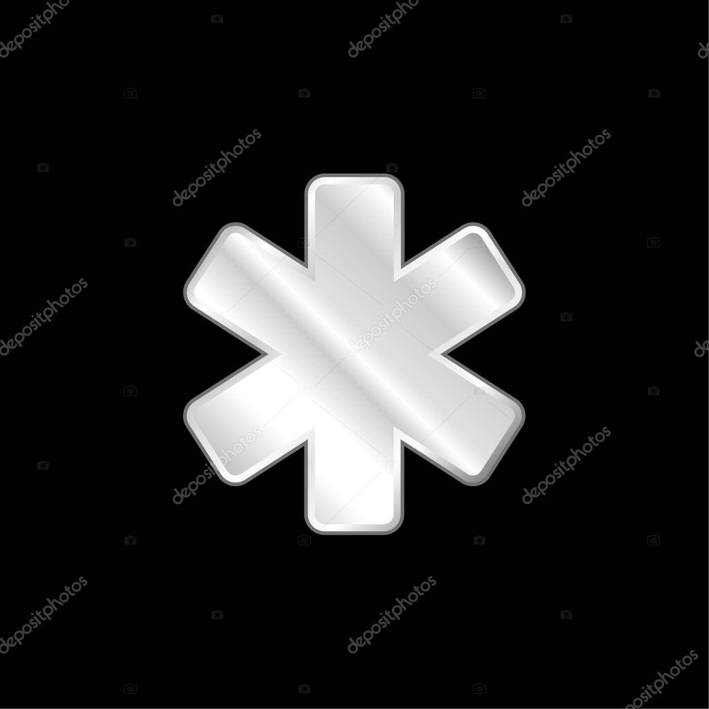 Asterisk silver plated metallic icon
