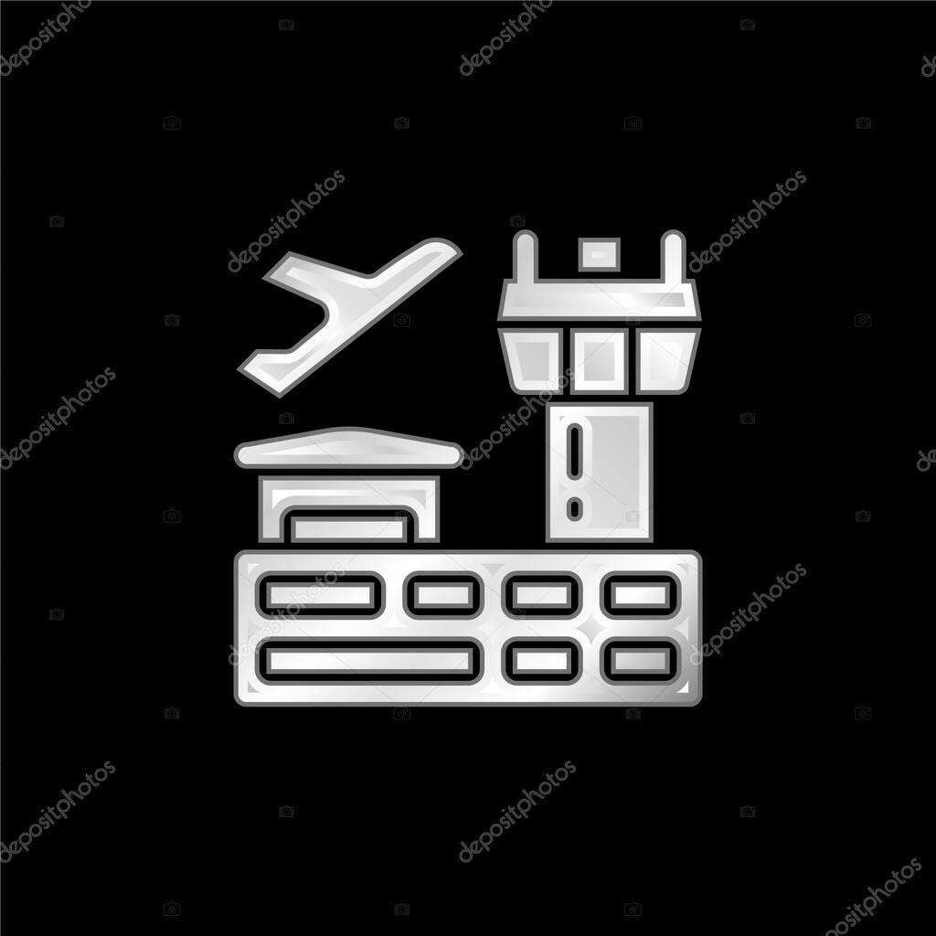 Airport silver plated metallic icon
