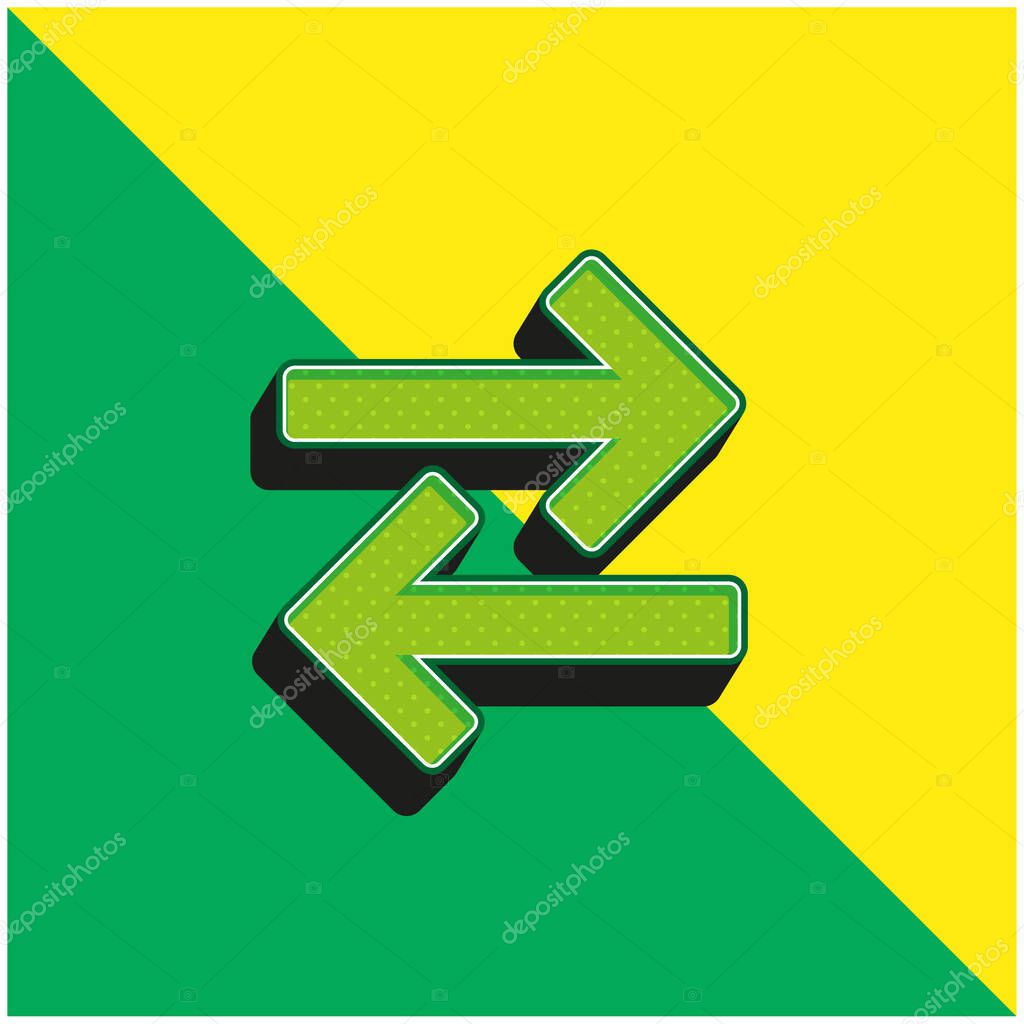 Arrows Couple To Opposite Directions Green and yellow modern 3d vector icon logo