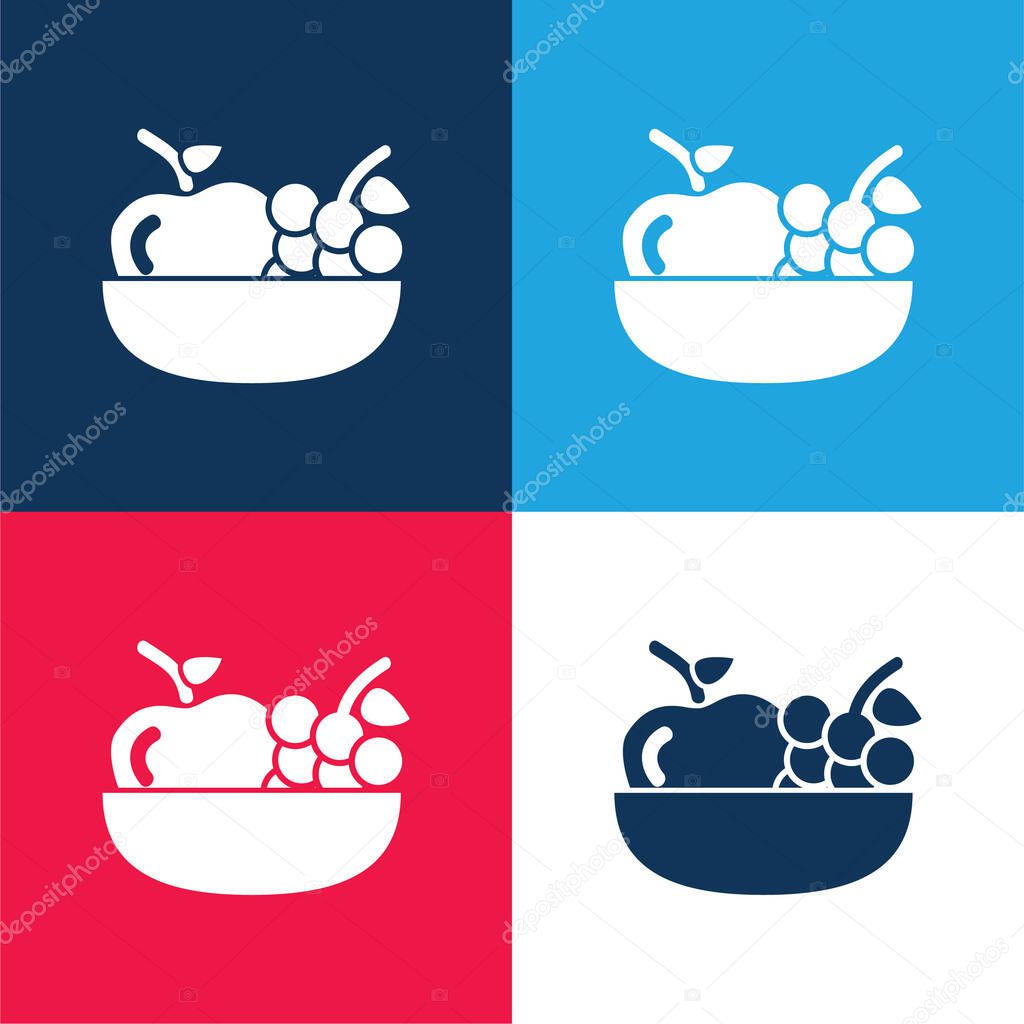 Apple And Grapes On A Bowl blue and red four color minimal icon set
