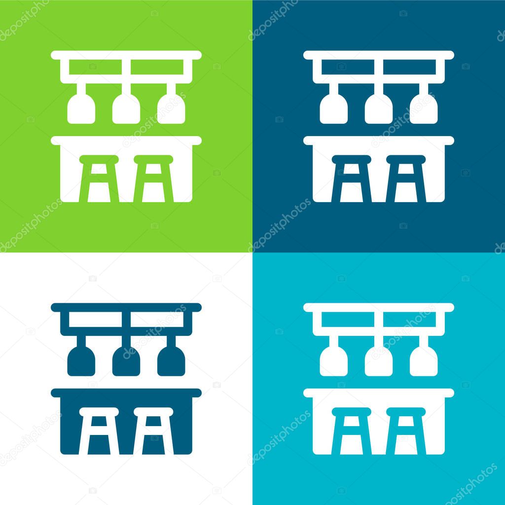 Bar Counter Flat four color minimal icon set