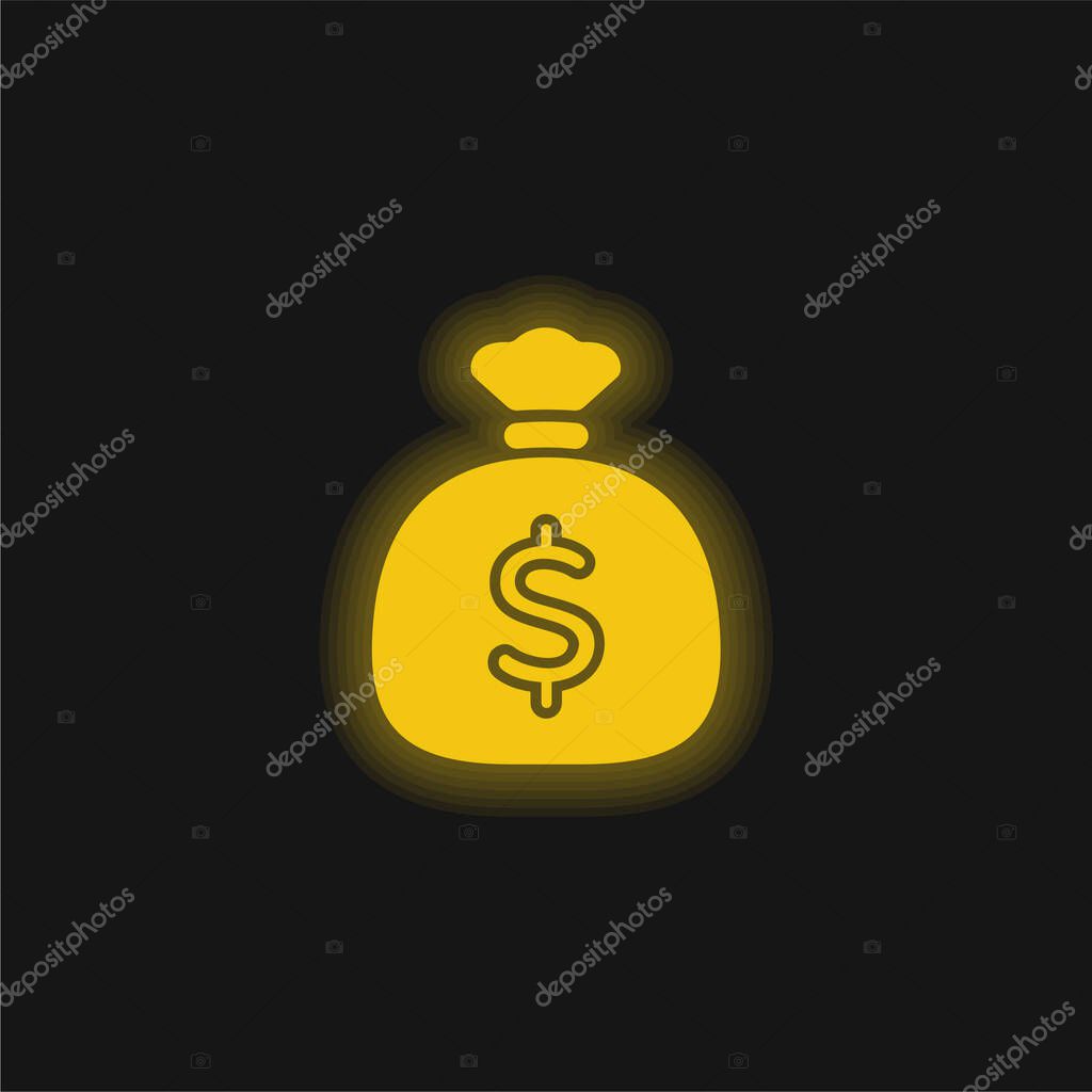 Big Money Bag yellow glowing neon icon