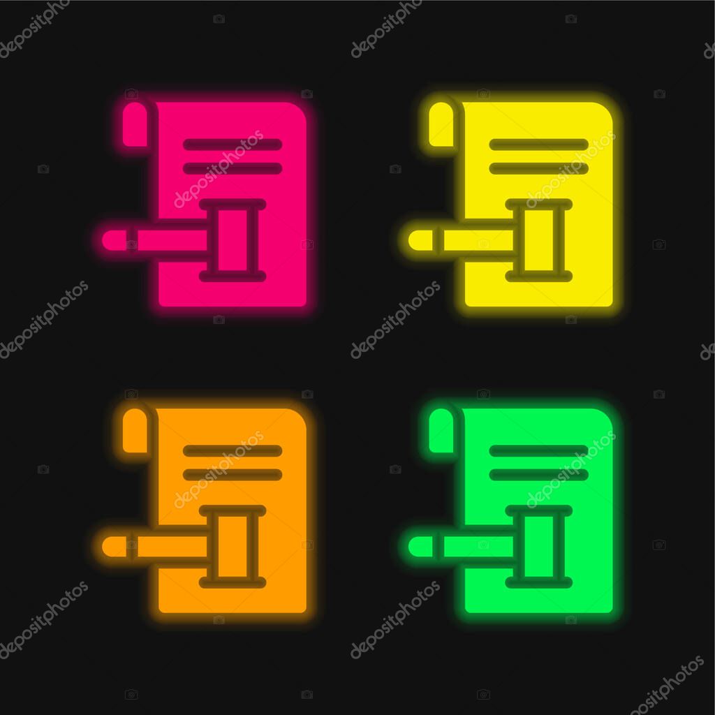 Auction four color glowing neon vector icon