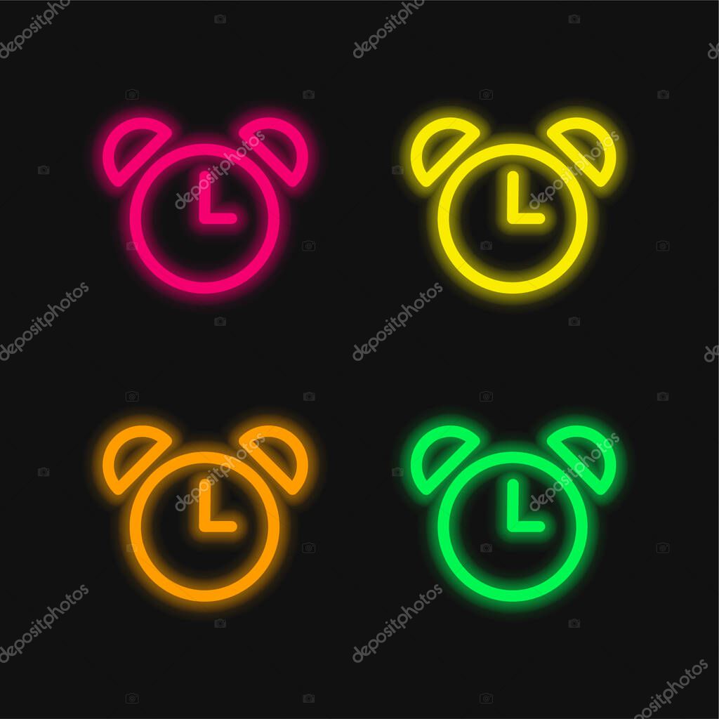 Alarm Clock Of Old Design four color glowing neon vector icon