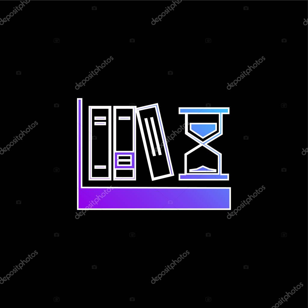 Books And Sand Clock blue gradient vector icon